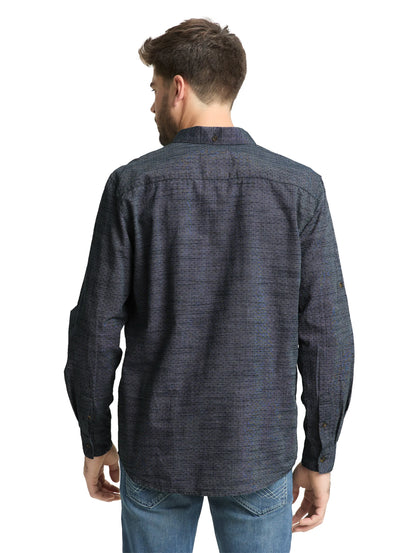 Tom Tailor Navy Blue Structure Men Regular-Fit Shirt with Turn-Up Feature SKU: 1049578_39539 Image 02