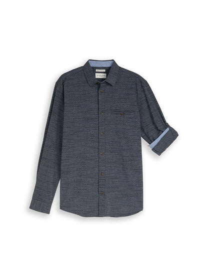 Tom Tailor Navy Blue Structure Men Regular-Fit Shirt with Turn-Up Feature SKU: 1049578_39539 Image 06