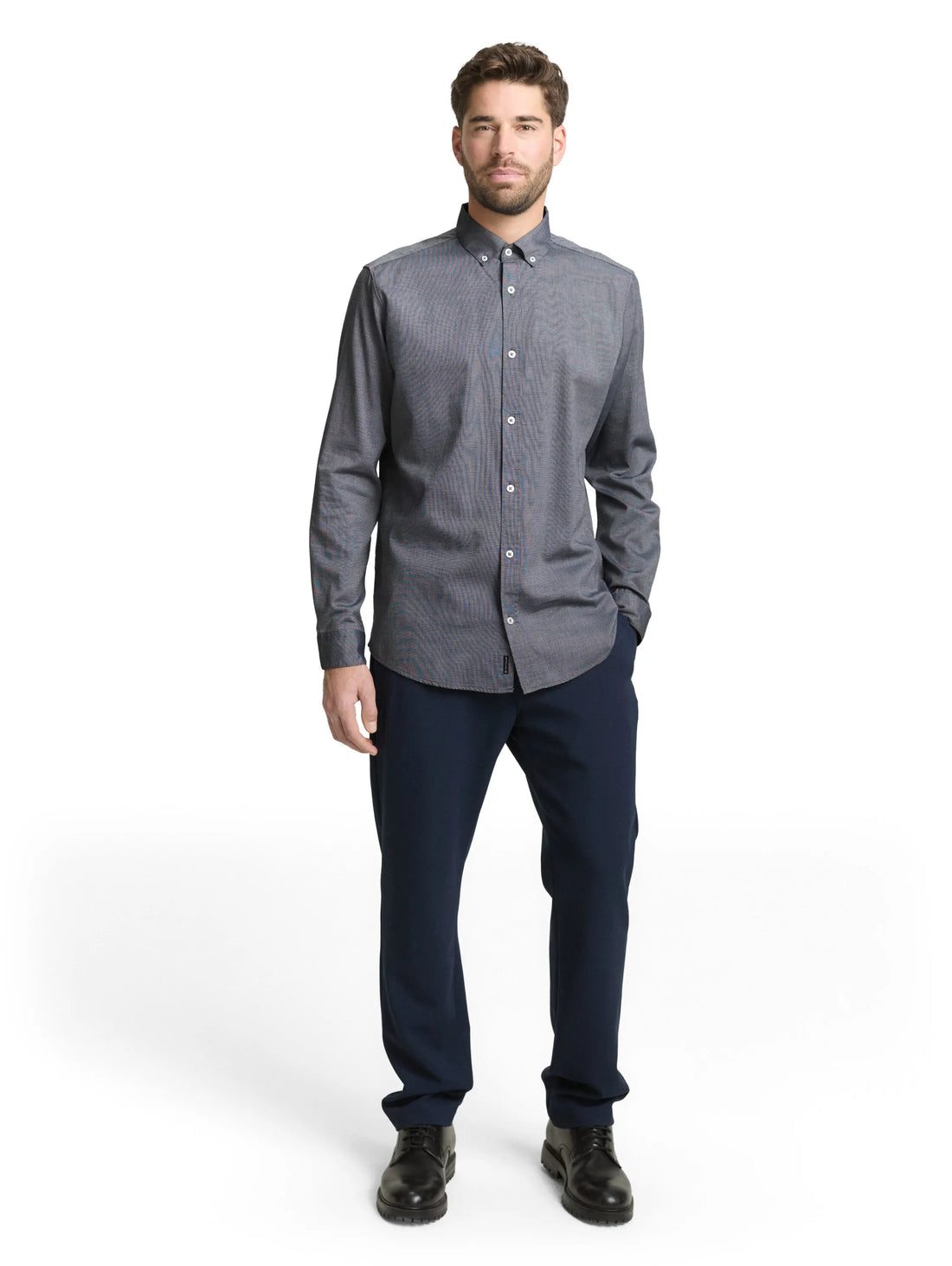 Tom Tailor Navy Structure Men Regular Fit Shirt in Poplin SKU: 1049583_39572 Image 01