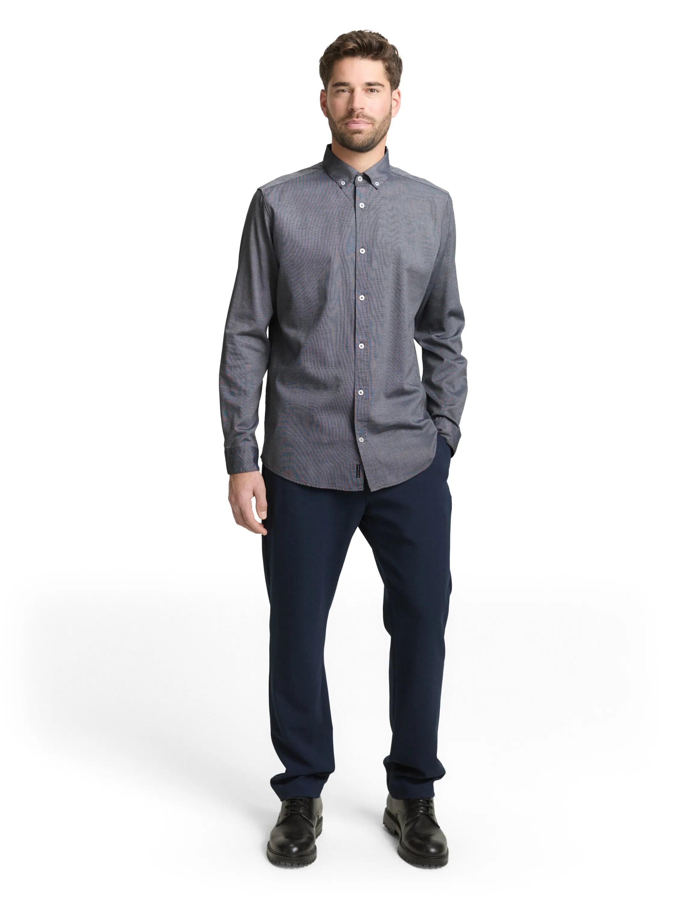 Tom Tailor Navy Structure Men Regular Fit Shirt in Poplin SKU: 1049583_39572 Image 01