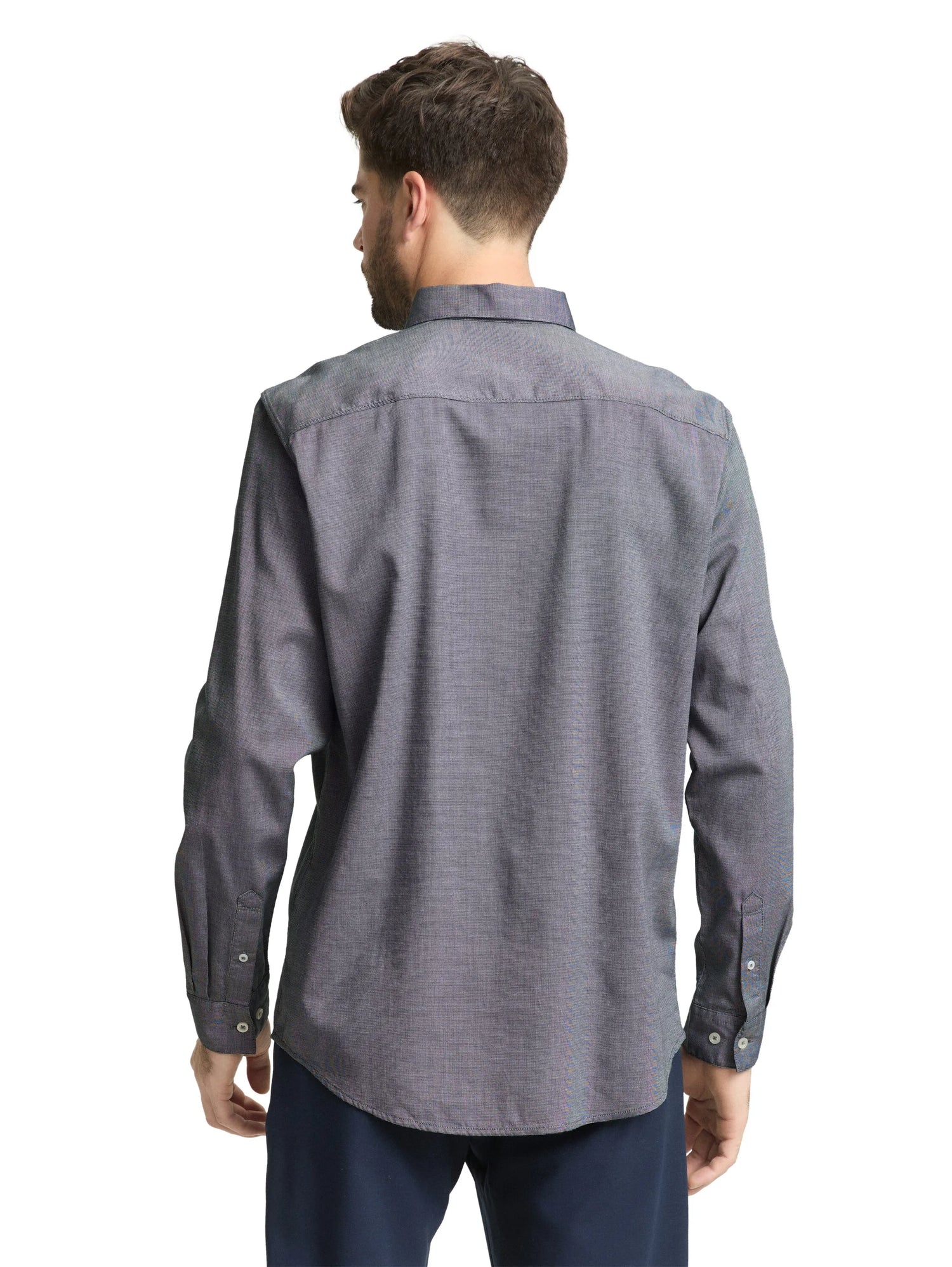 Tom Tailor Navy Structure Men Regular Fit Shirt in Poplin SKU: 1049583_39572 Image 02