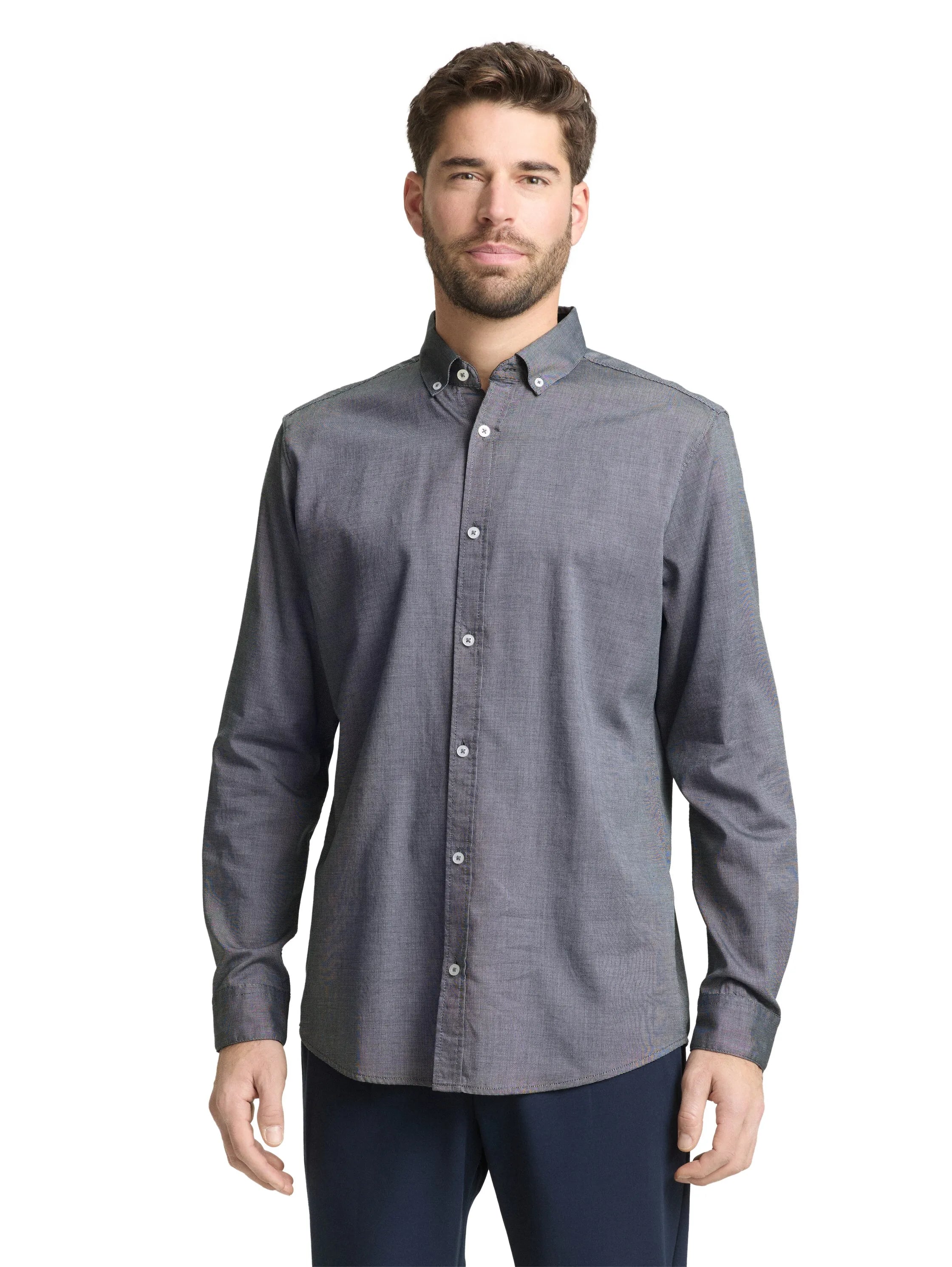 Tom Tailor Navy Structure Men Regular Fit Shirt in Poplin SKU: 1049583_39572 Image 04