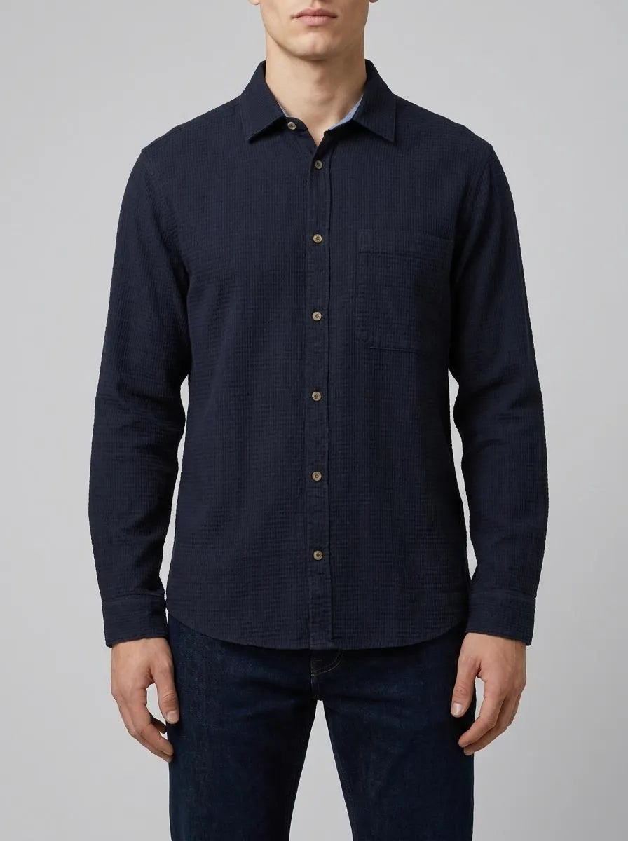 Tom Tailor Sky Captain Blue Men Regular Fit Shirt with Waffle Texture SKU: 1049588_10668 Image 00