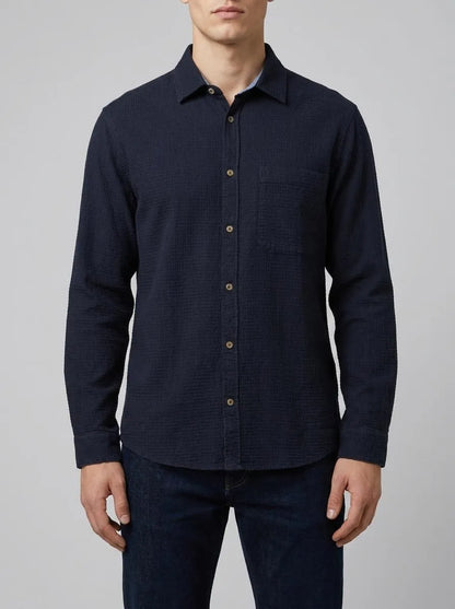 Tom Tailor Sky Captain Blue Men Regular Fit Shirt with Waffle Texture SKU: 1049588_10668 Image 00