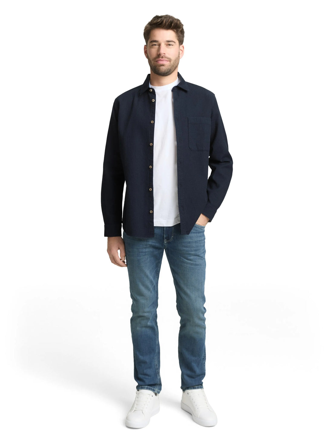Tom Tailor Sky Captain Blue Men Regular Fit Shirt with Waffle Texture SKU: 1049588_10668 Image 01