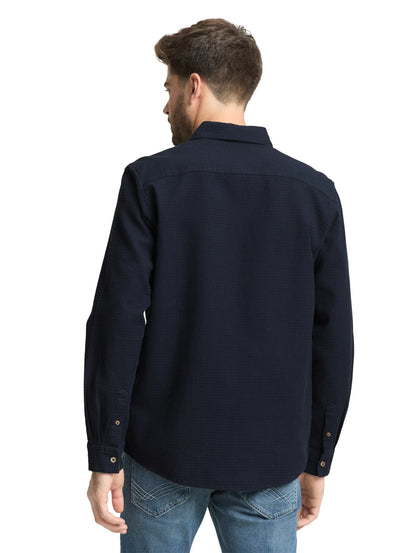 Tom Tailor Sky Captain Blue Men Regular Fit Shirt with Waffle Texture SKU: 1049588_10668 Image 02