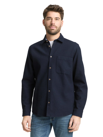 Tom Tailor Sky Captain Blue Men Regular Fit Shirt with Waffle Texture SKU: 1049588_10668 Image 03