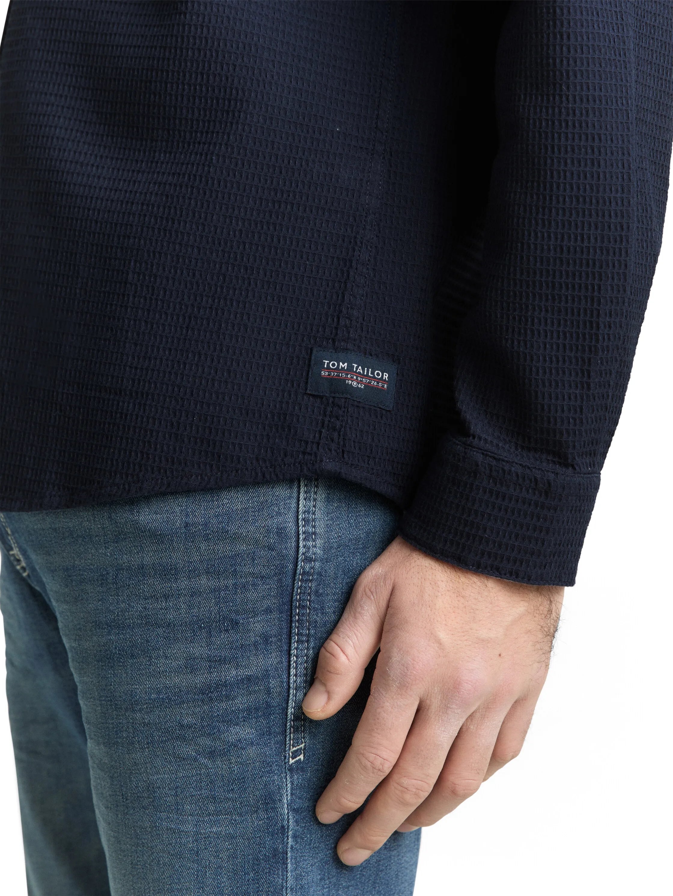 Tom Tailor Sky Captain Blue Men Regular Fit Shirt with Waffle Texture SKU: 1049588_10668 Image 04