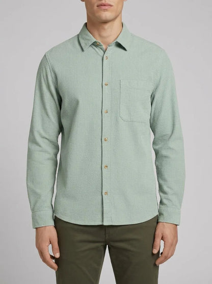 Tom Tailor Soft Greyish Green Men Regular Fit Shirt with Waffle Texture SKU: 1049588_12792 Image 00