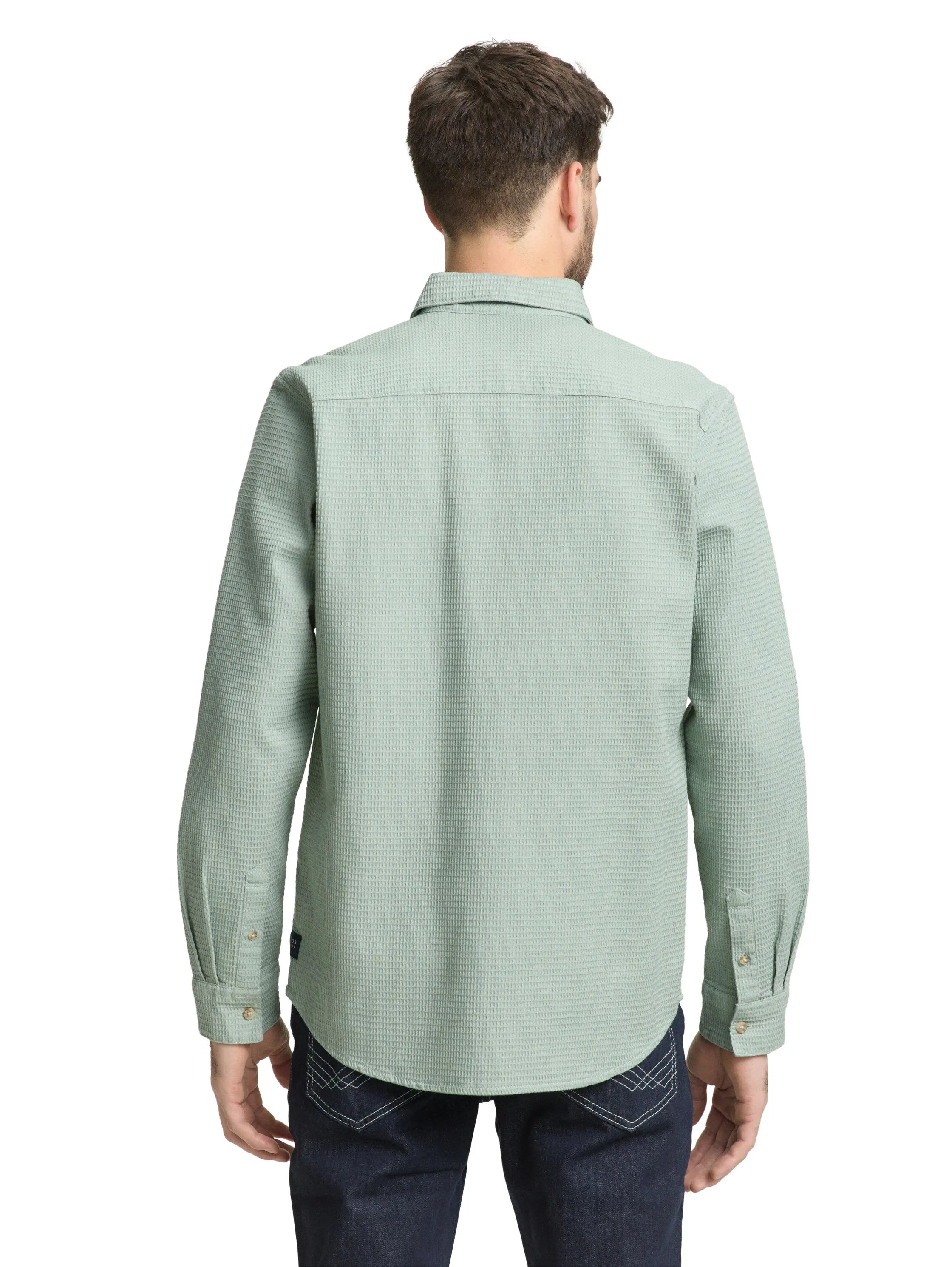 Tom Tailor Soft Greyish Green Men Regular Fit Shirt with Waffle Texture SKU: 1049588_12792 Image 02
