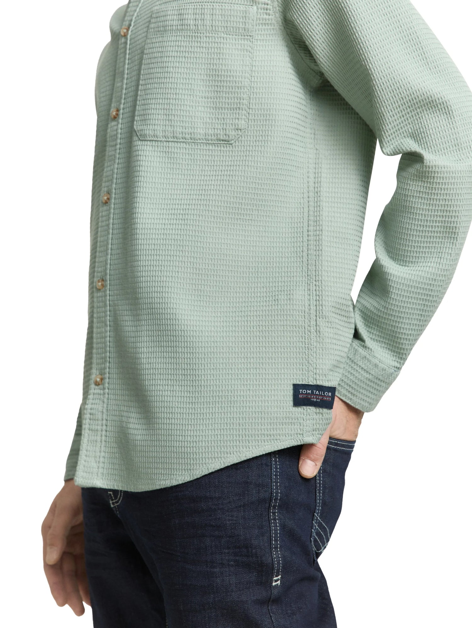 Tom Tailor Soft Greyish Green Men Regular Fit Shirt with Waffle Texture SKU: 1049588_12792 Image 04