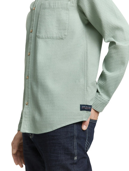 Tom Tailor Soft Greyish Green Men Regular Fit Shirt with Waffle Texture SKU: 1049588_12792 Image 04