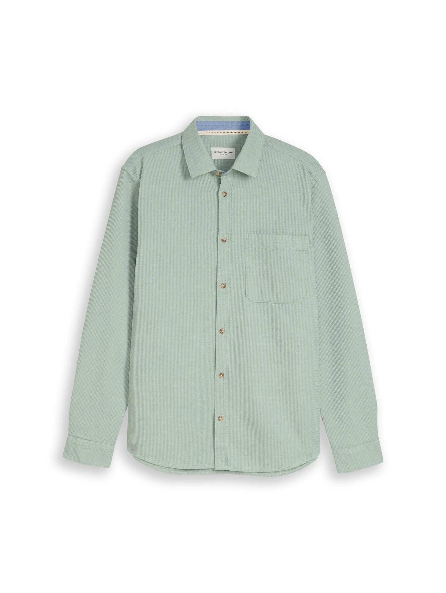 Tom Tailor Soft Greyish Green Men Regular Fit Shirt with Waffle Texture SKU: 1049588_12792 Image 06