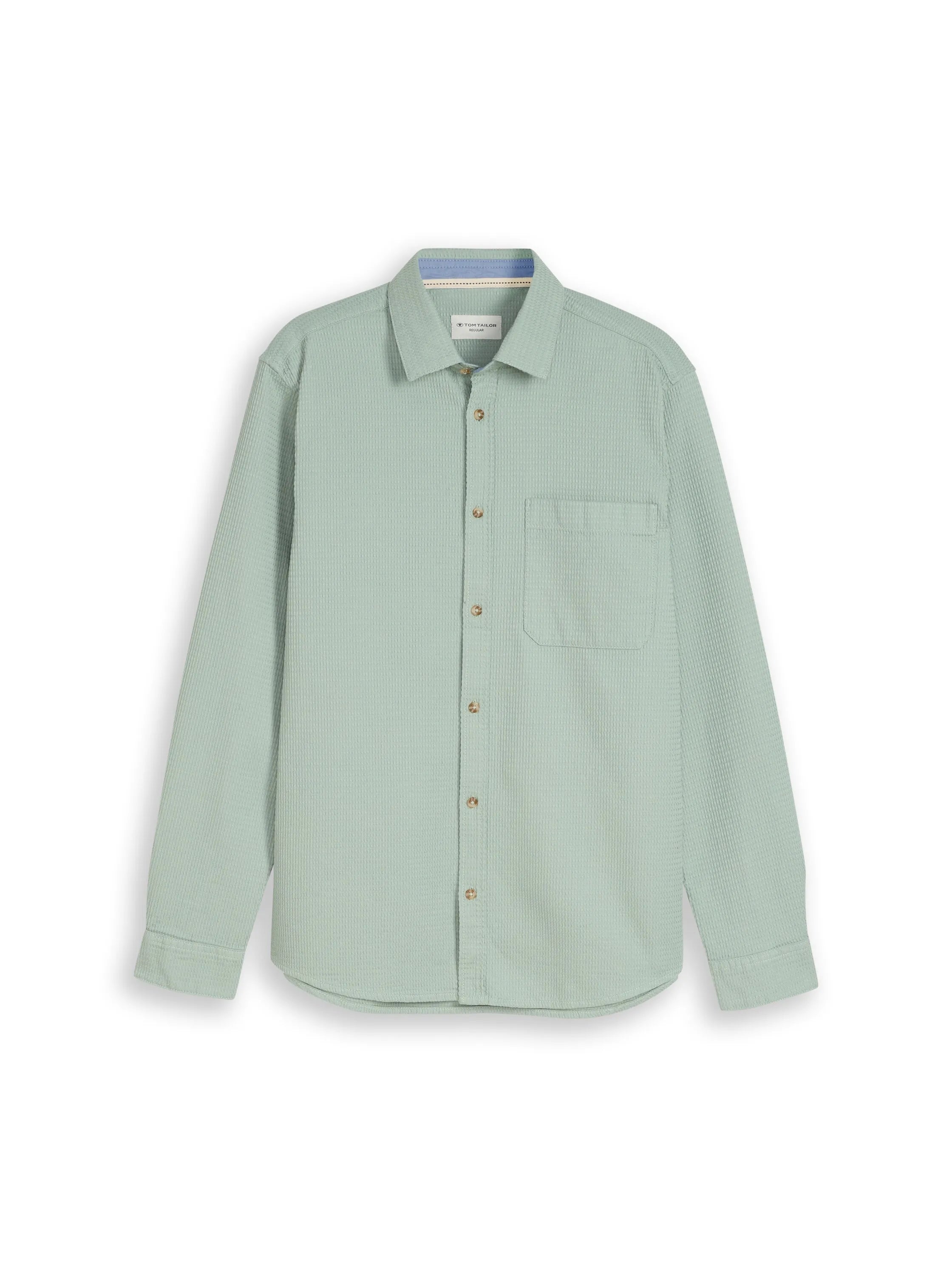 Tom Tailor Soft Greyish Green Men Regular Fit Shirt with Waffle Texture SKU: 1049588_12792 Image 06
