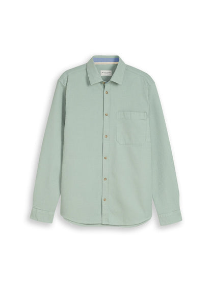 Tom Tailor Soft Greyish Green Men Regular Fit Shirt with Waffle Texture SKU: 1049588_12792 Image 06