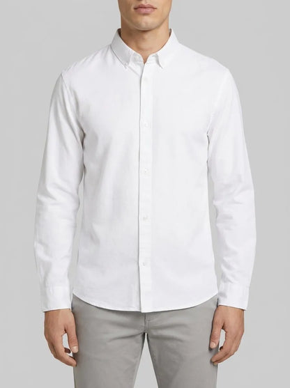 Denim Tom Tailor White Men Oxford Shirt with Logo Embroidery SKU: 1049661_20000 Image 00