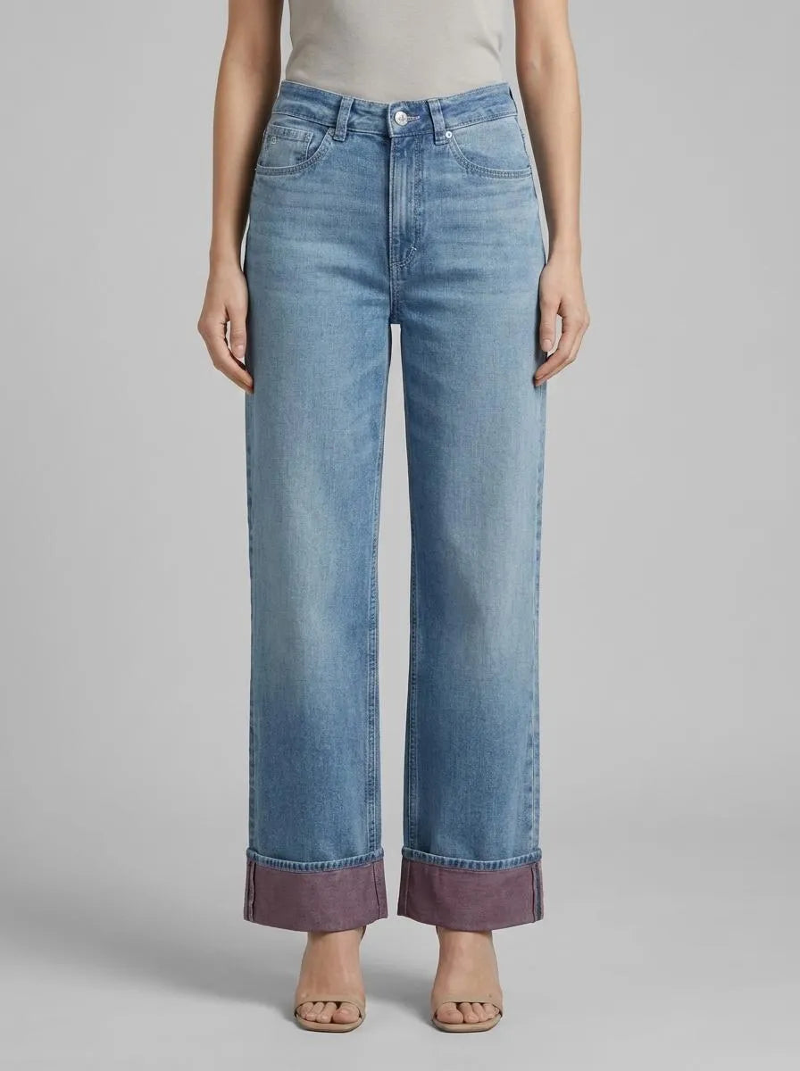 Denim Tom Tailor Light Stone Blue Denim Tint Women Ttlinou Wide Jeans with Turn-Ups SKU: 1049737_10148 Image 00