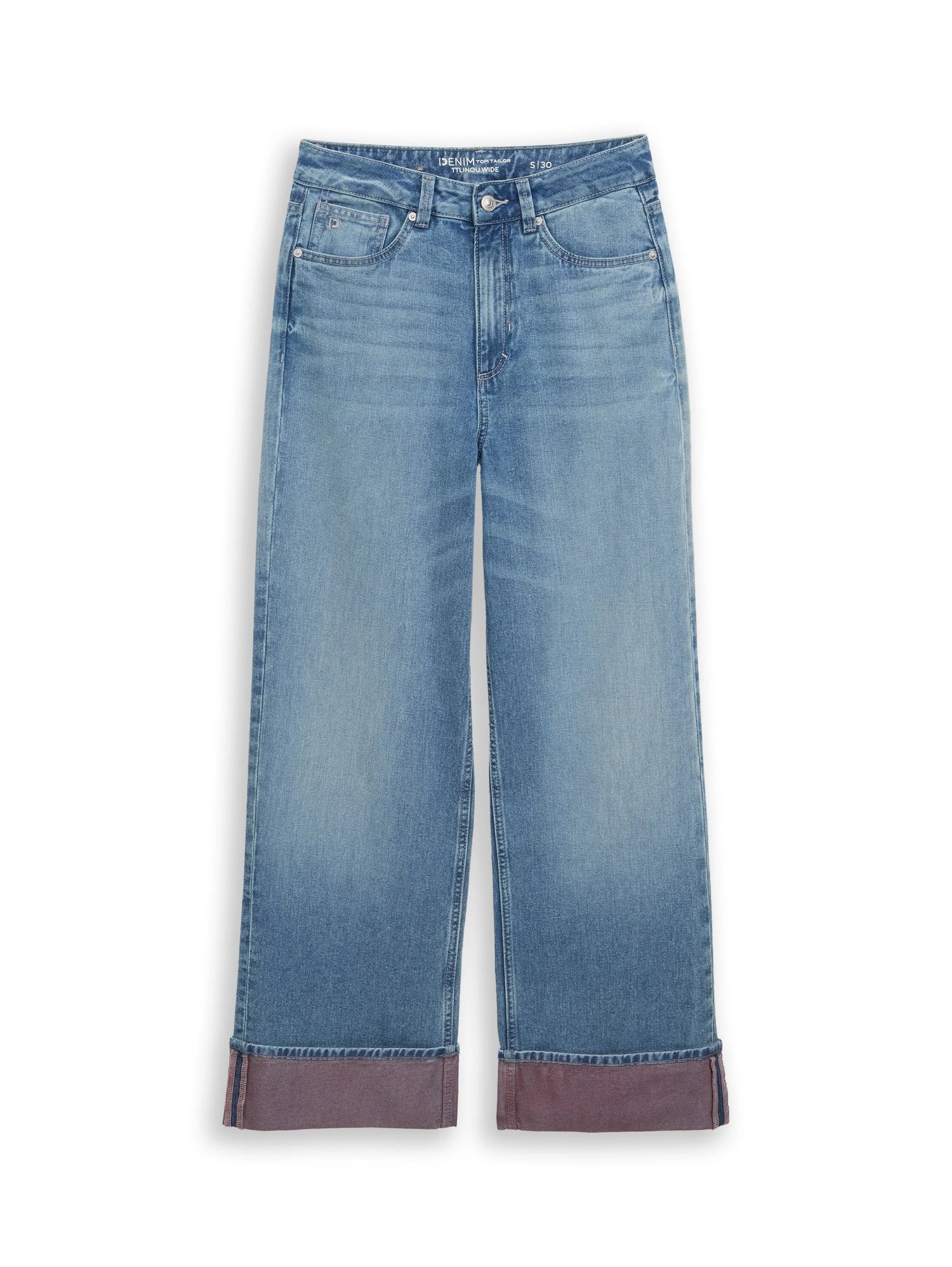 Denim Tom Tailor Light Stone Blue Denim Tint Women Ttlinou Wide Jeans with Turn-Ups SKU: 1049737_10148 Image 06