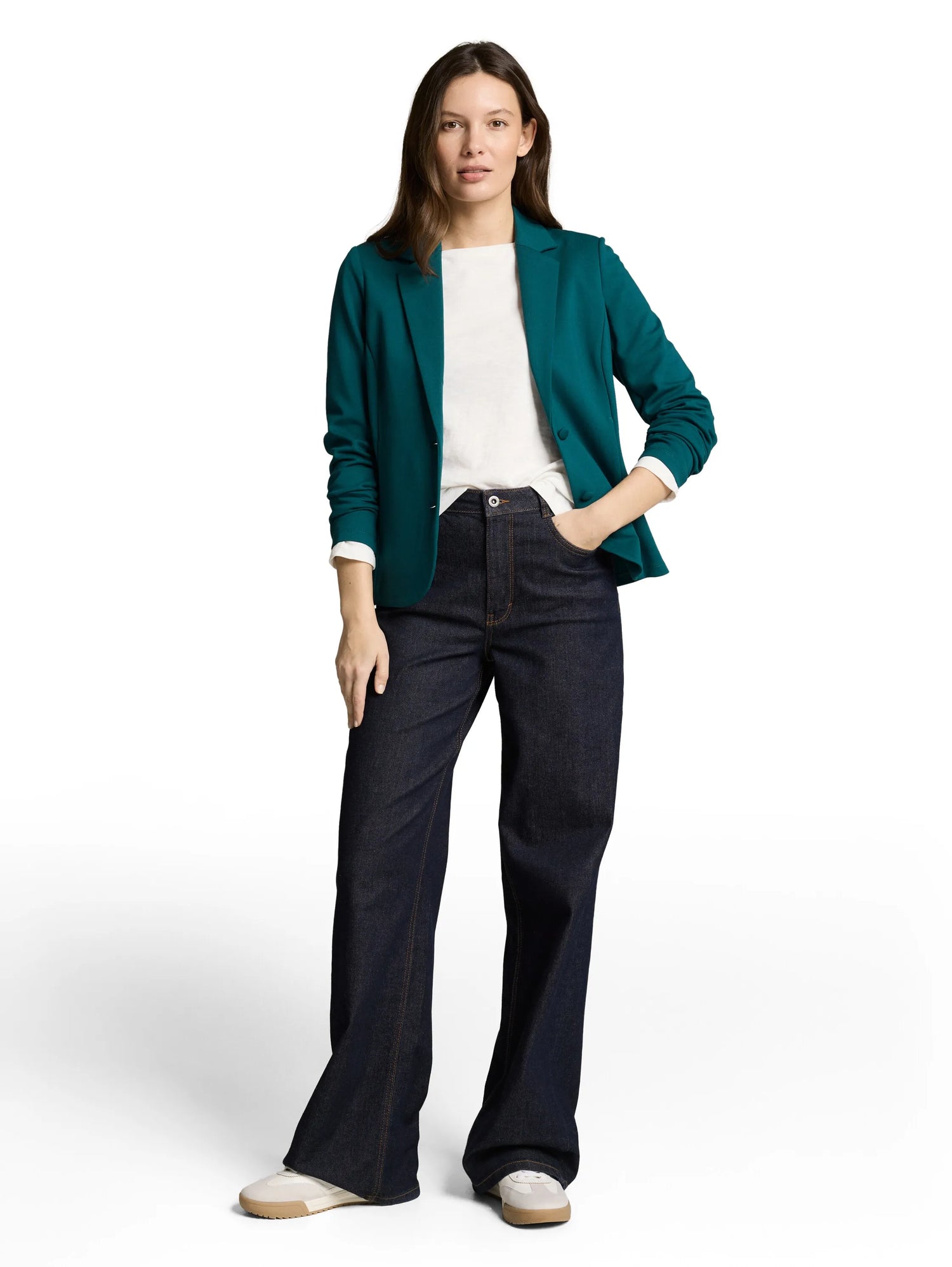 Tom Tailor Deep Meadow Green Women Slim Fit Blazer with Slit Pockets SKU: 1049772_12818 Image 01