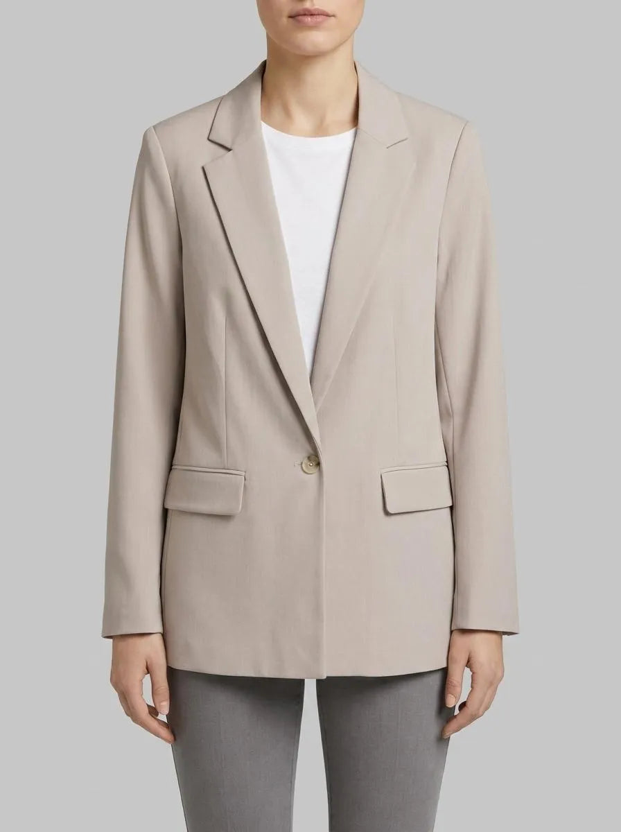 Tom Tailor Soft Taupe Grey Melange Women Loose Fit Blazer SKU: 1049774_39348 Image 00