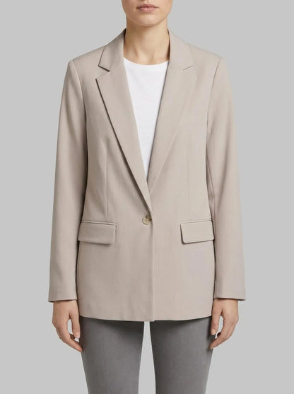 Tom Tailor Soft Taupe Grey Melange Women Loose Fit Blazer SKU: 1049774_39348 Image 00