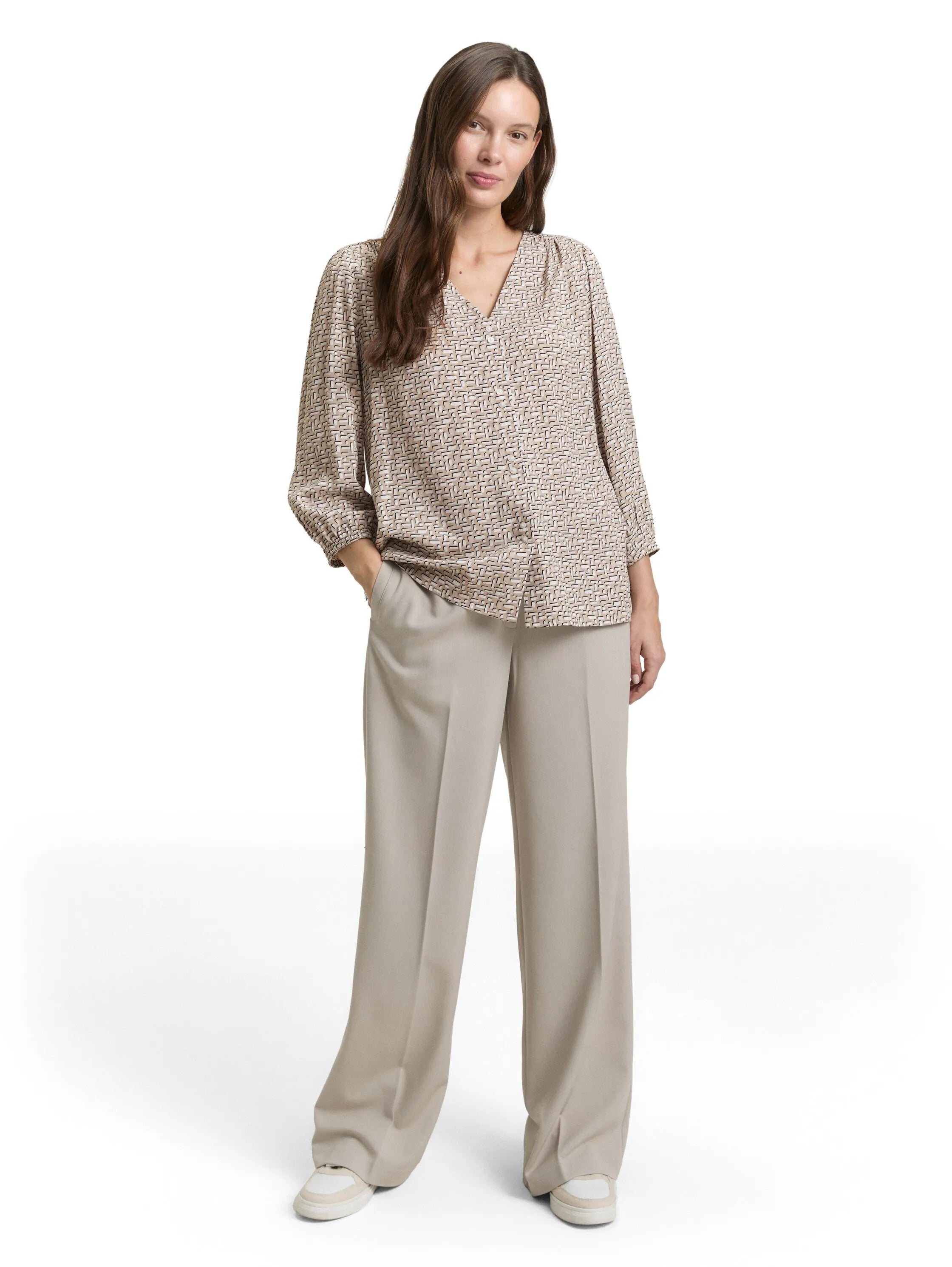 Tom Tailor Soft Taupe Geometric Minimal Women Viscose Blouse SKU: 1049794_39729 Image 01