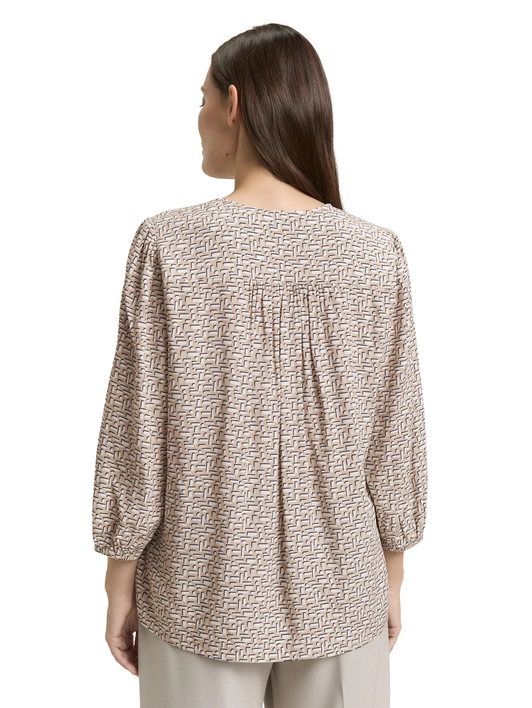 Tom Tailor Soft Taupe Geometric Minimal Women Viscose Blouse SKU: 1049794_39729 Image 02