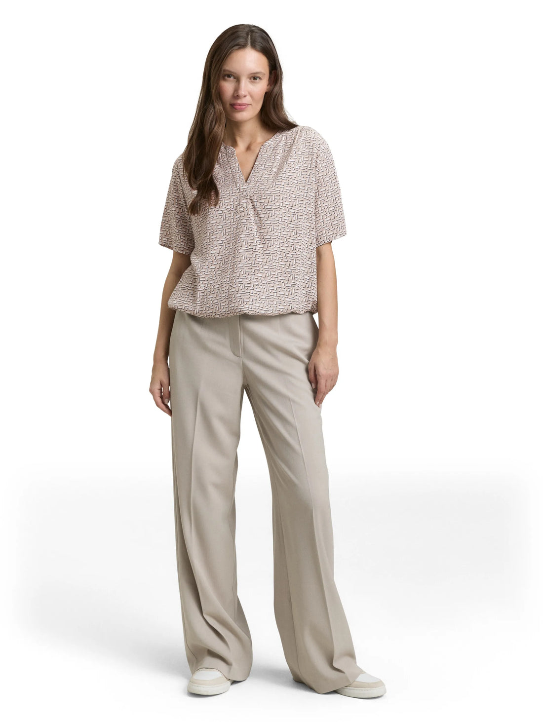 Tom Tailor Soft Taupe Geometric Minimal Women Patterned Blouse SKU: 1049796_39729 Image 01