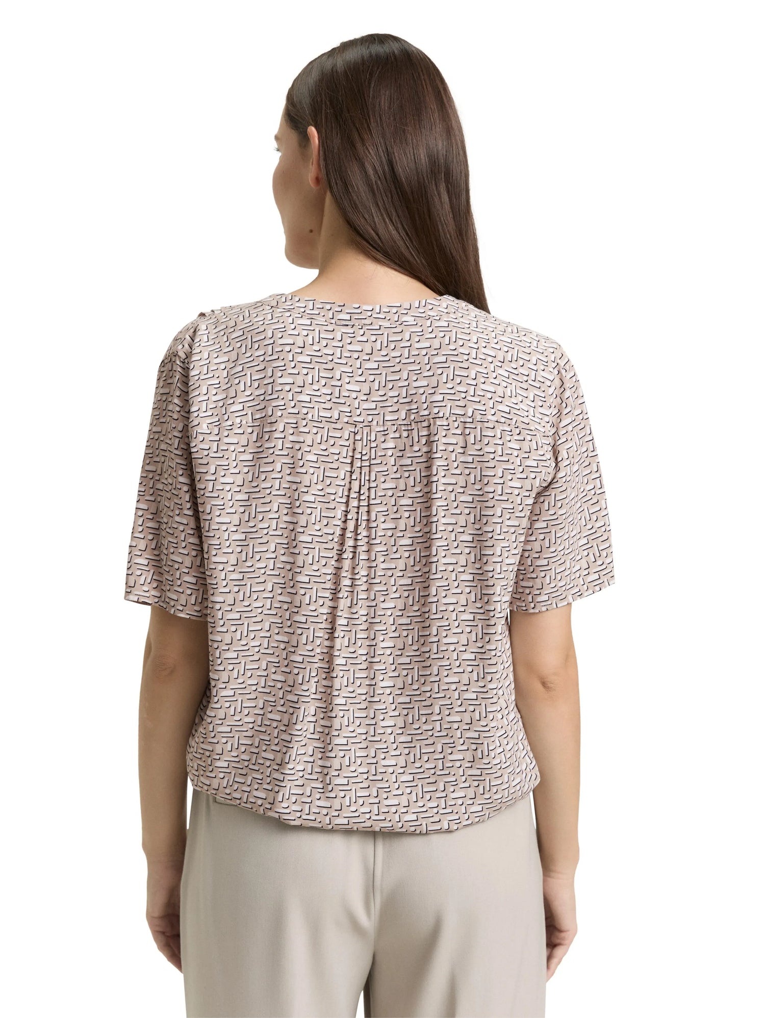 Tom Tailor Soft Taupe Geometric Minimal Women Patterned Blouse SKU: 1049796_39729 Image 02