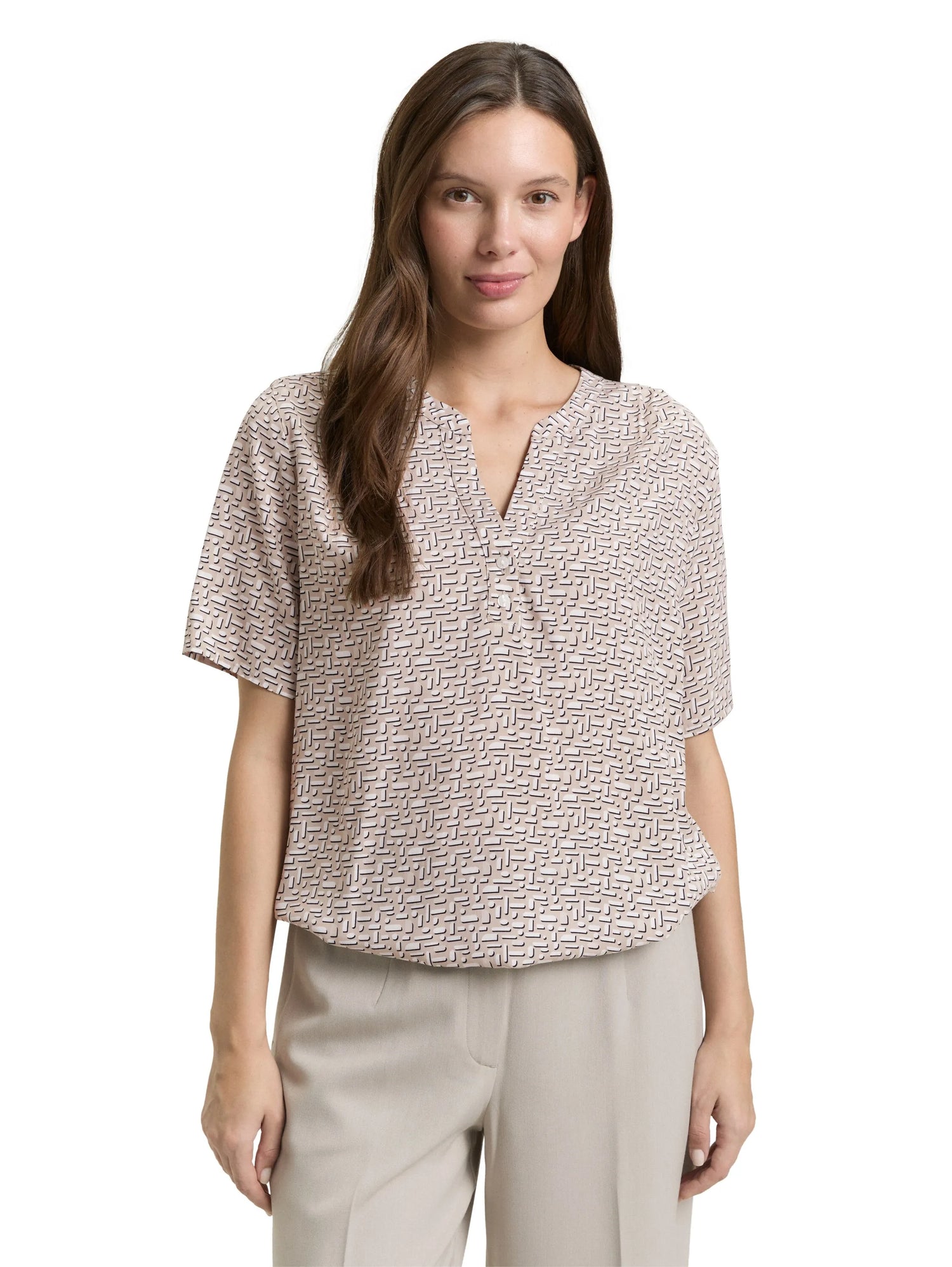 Tom Tailor Soft Taupe Geometric Minimal Women Patterned Blouse SKU: 1049796_39729 Image 03