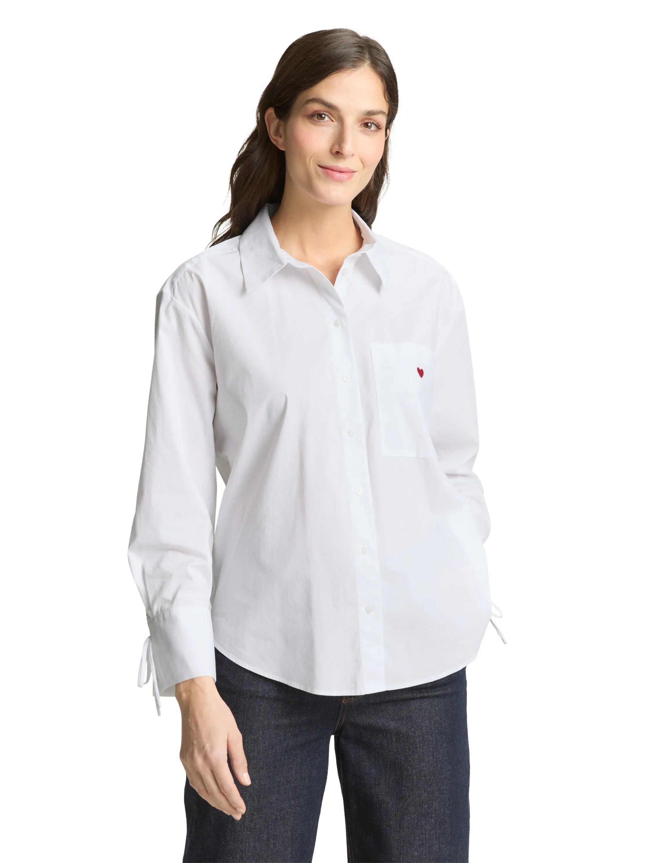 Tom Tailor White Women Oversized Shirt Blouse with Heart Embroidery SKU: 1049800_20000 Image 03
