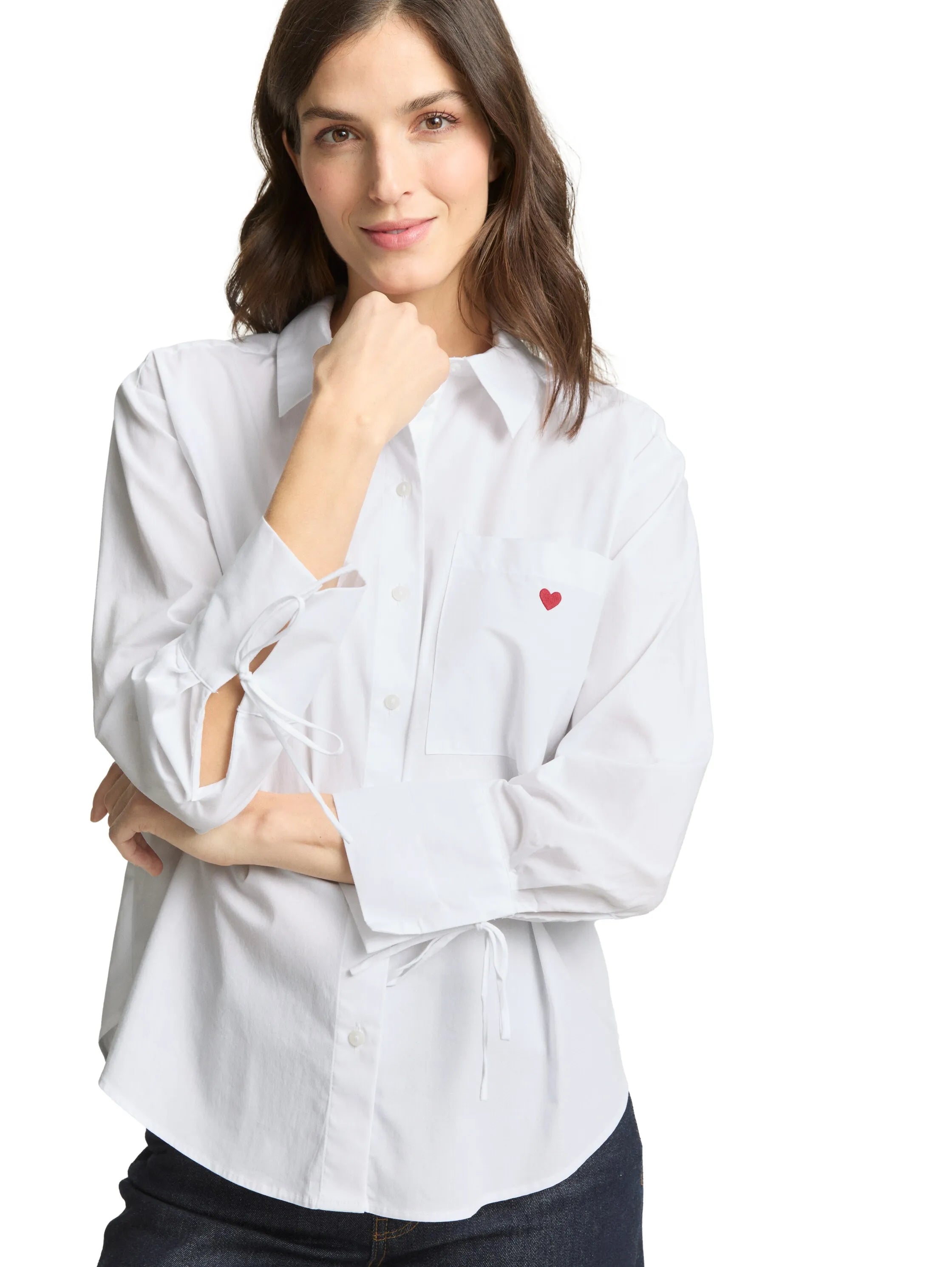 Tom Tailor White Women Oversized Shirt Blouse with Heart Embroidery SKU: 1049800_20000 Image 04