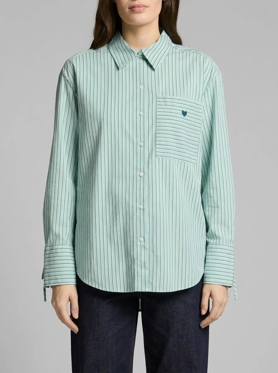 Tom Tailor Blue Haze Irregular Stripe Women Oversized Shirt Blouse with Heart Embroidery SKU: 1049800_39937 Image 00