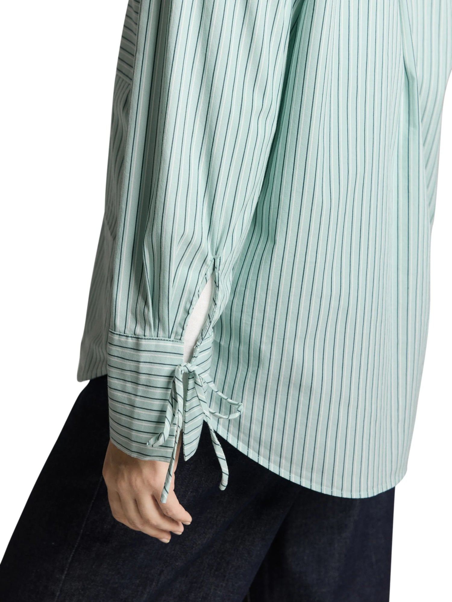 Tom Tailor Blue Haze Irregular Stripe Women Oversized Shirt Blouse with Heart Embroidery SKU: 1049800_39937 Image 03
