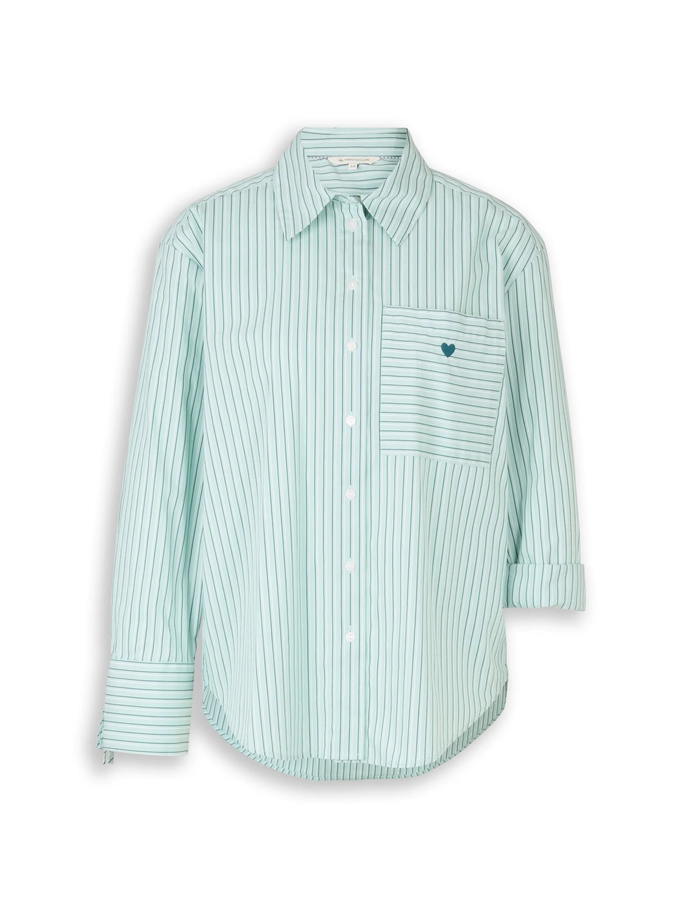 Tom Tailor Blue Haze Irregular Stripe Women Oversized Shirt Blouse with Heart Embroidery SKU: 1049800_39937 Image 06