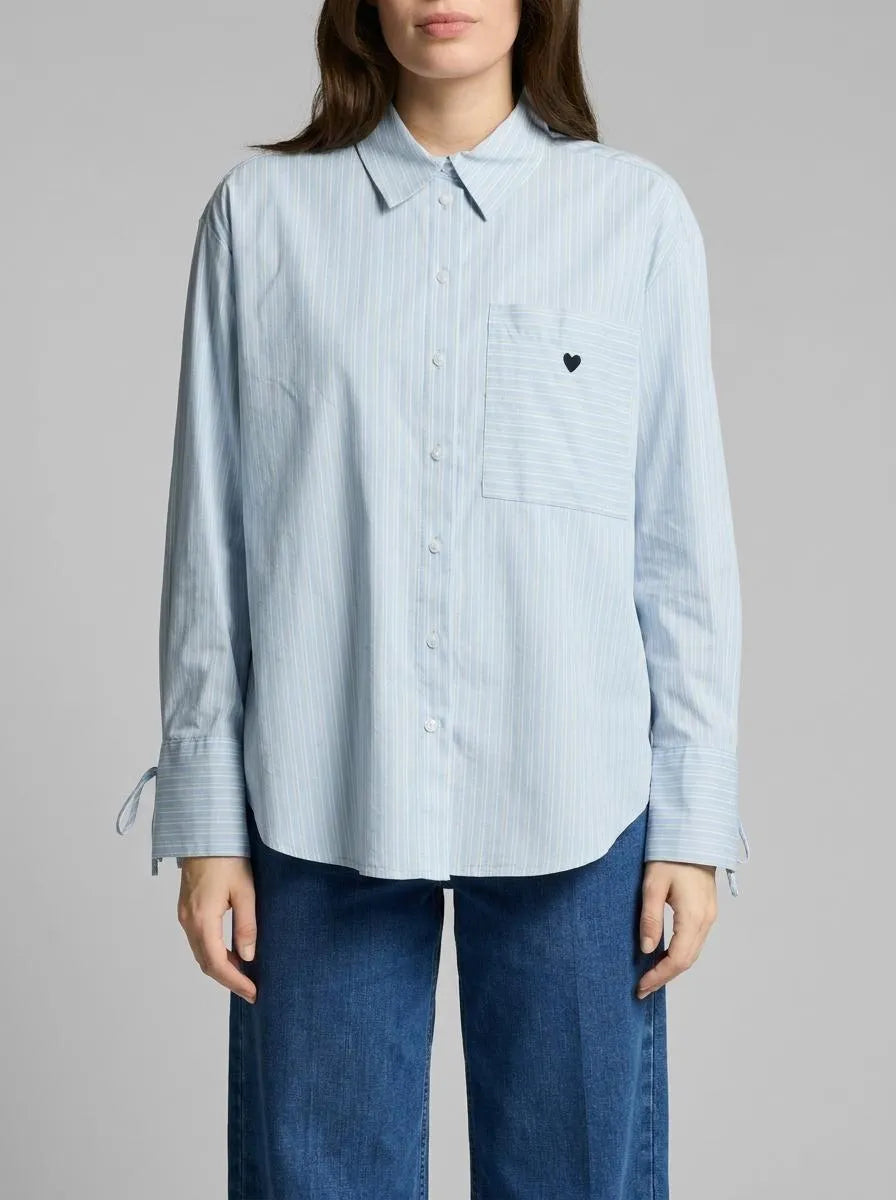 Tom Tailor Blue Irregular Stripe Women Oversized Shirt Blouse with Heart Embroidery SKU: 1049800_39938 Image 00