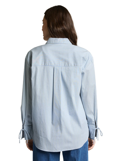 Tom Tailor Blue Irregular Stripe Women Oversized Shirt Blouse with Heart Embroidery SKU: 1049800_39938 Image 02
