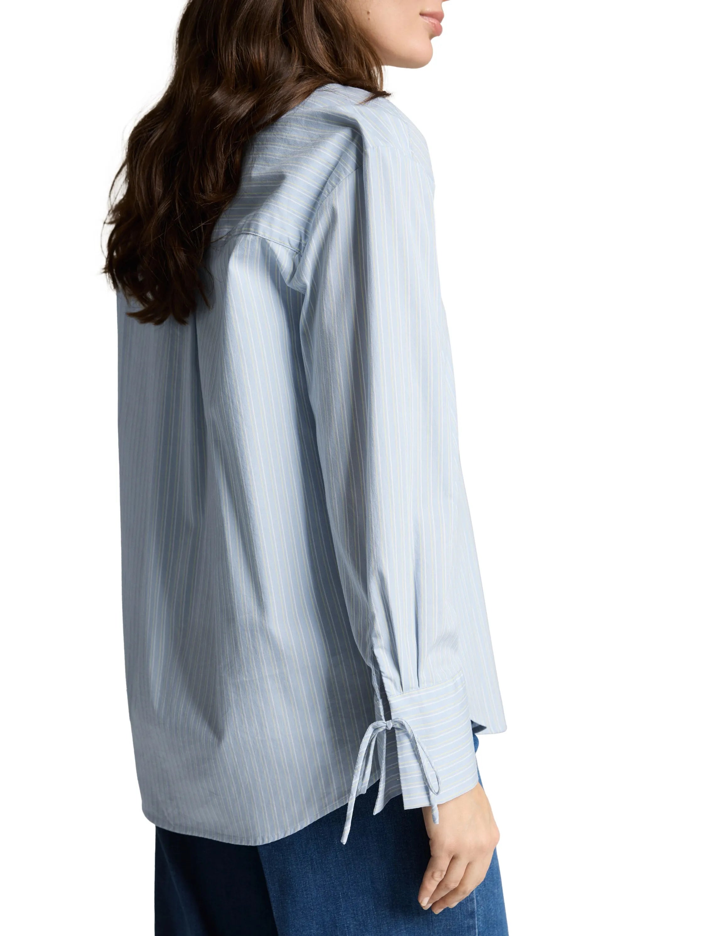 Tom Tailor Blue Irregular Stripe Women Oversized Shirt Blouse with Heart Embroidery SKU: 1049800_39938 Image 03