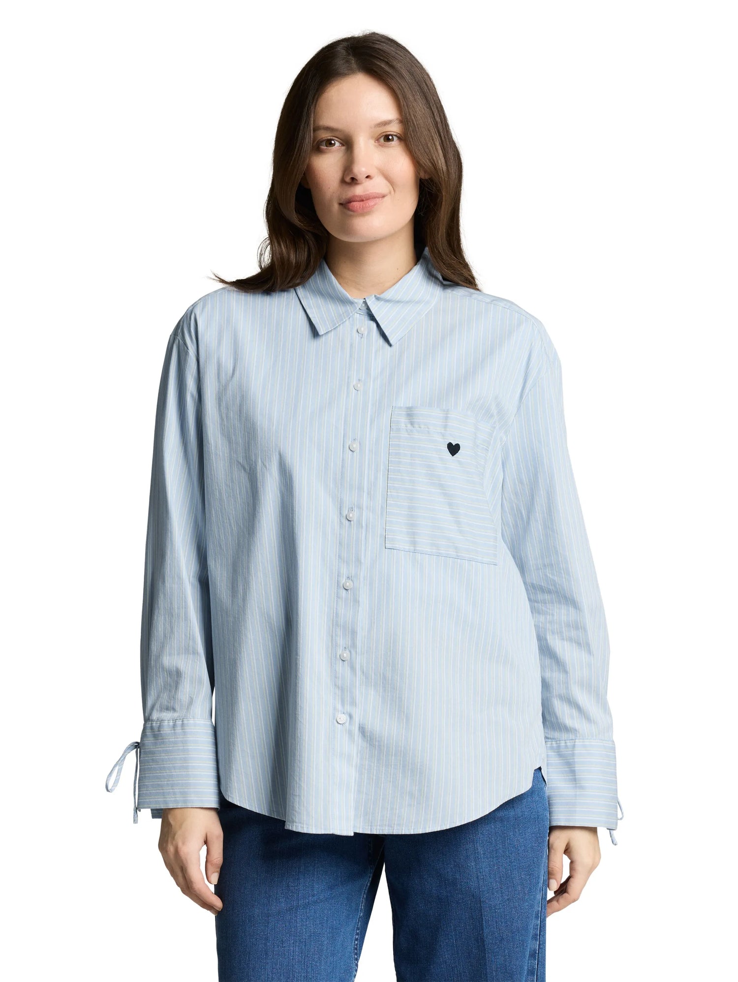 Tom Tailor Blue Irregular Stripe Women Oversized Shirt Blouse with Heart Embroidery SKU: 1049800_39938 Image 04