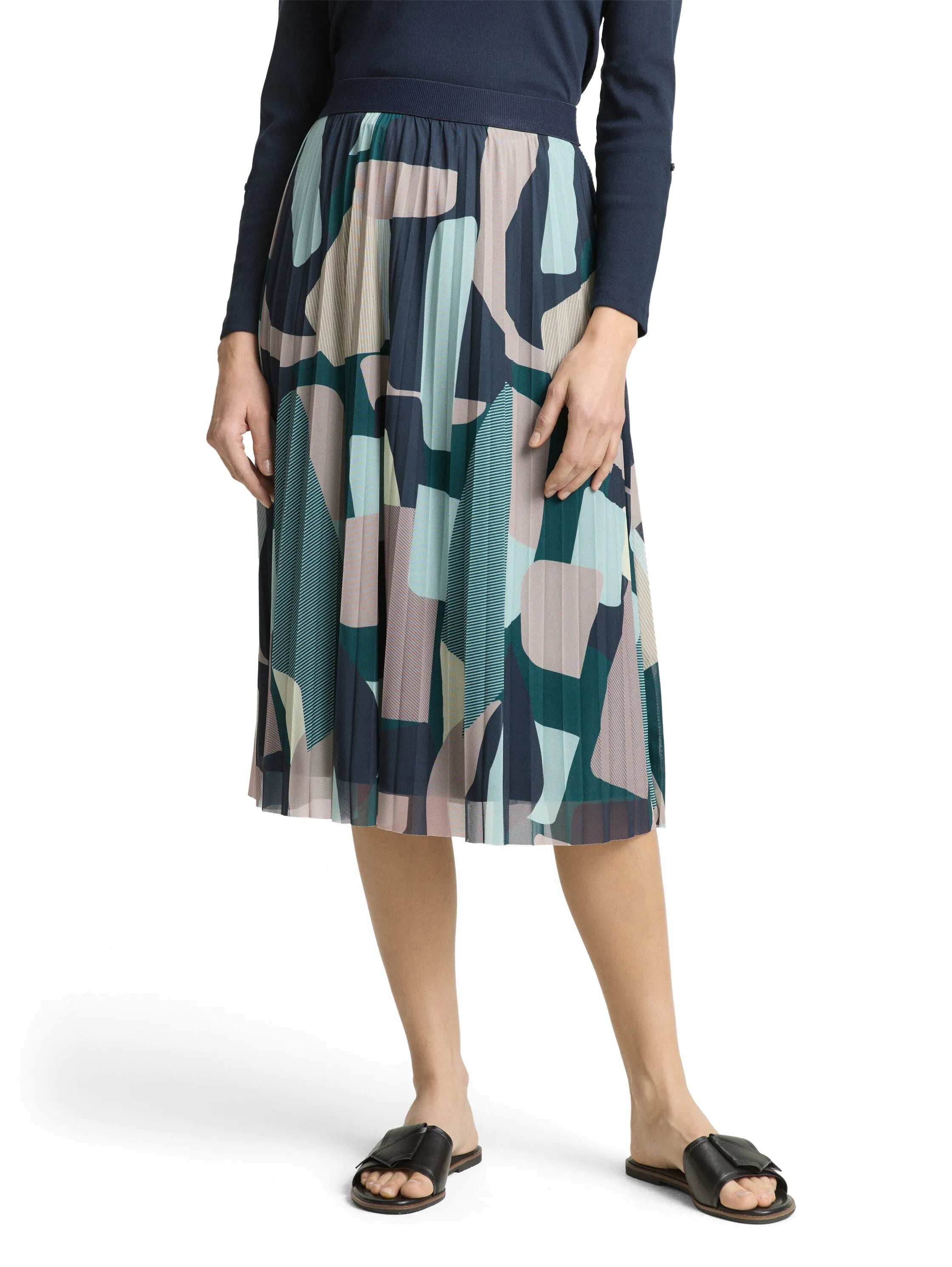 Tom Tailor Abstract Stripe Print Women Midi Mesh Skirt with Pattern SKU: 1049836_39722 Image 01