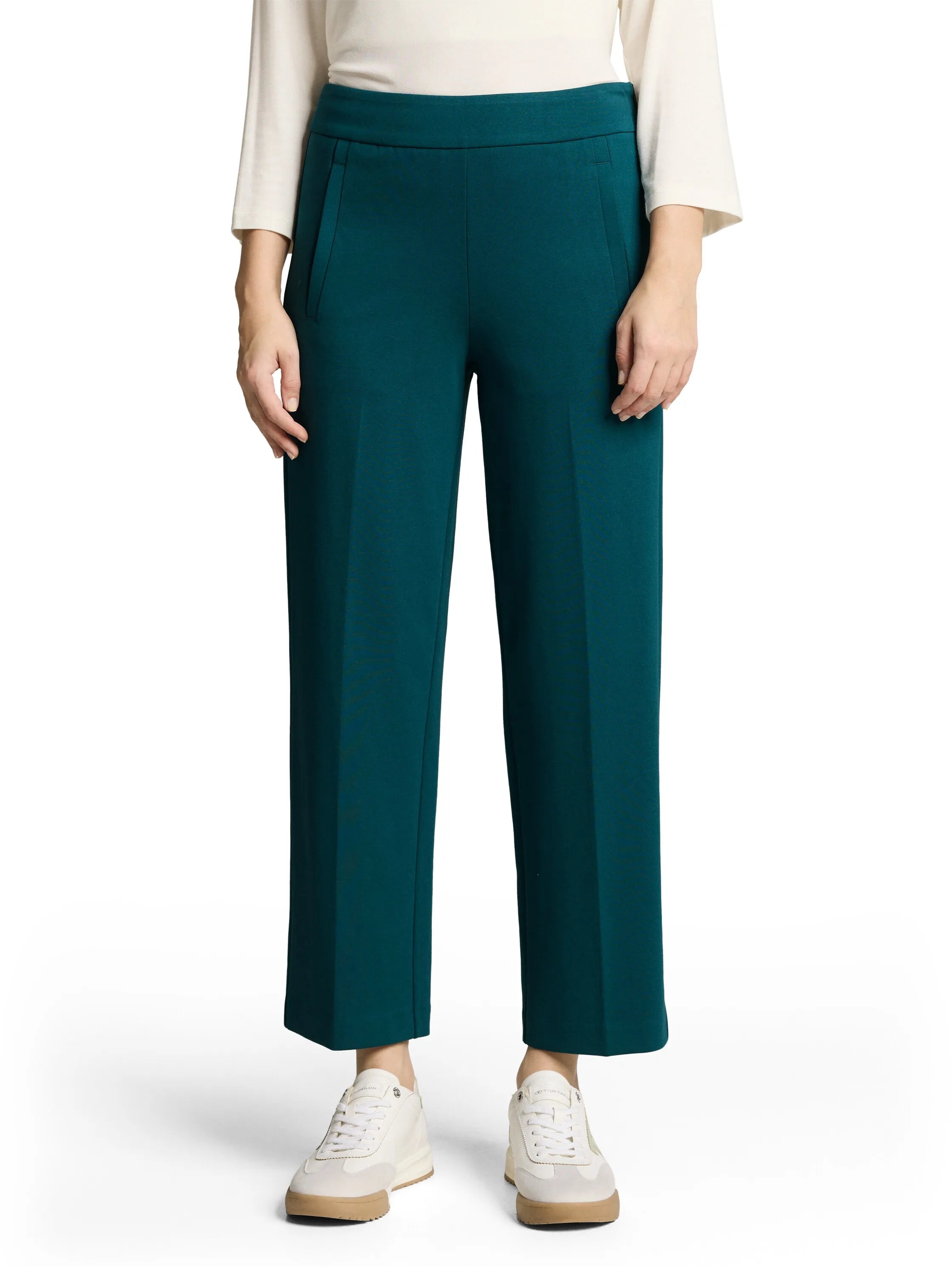 Tom Tailor Deep Meadow Green Women Ttmia Straight Cropped Trousers SKU: 1049981_12818 Image 01