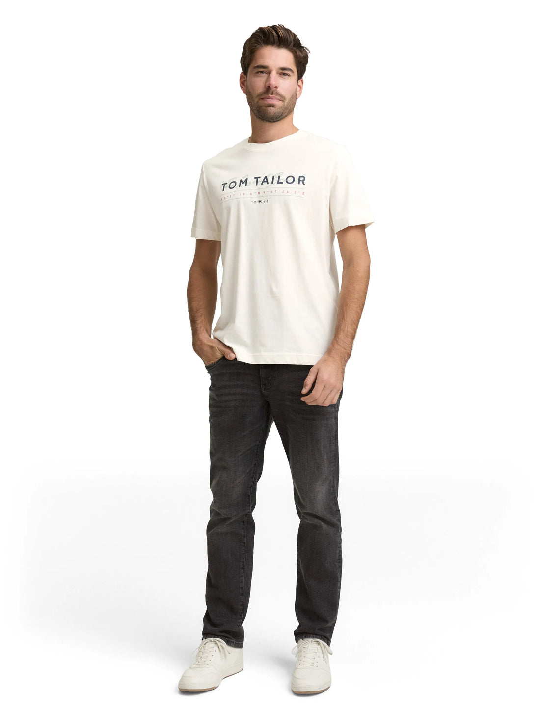 Tom Tailor Gardenia White Men T-Shirt with Logo Print SKU: 1050136_10348 Image 01