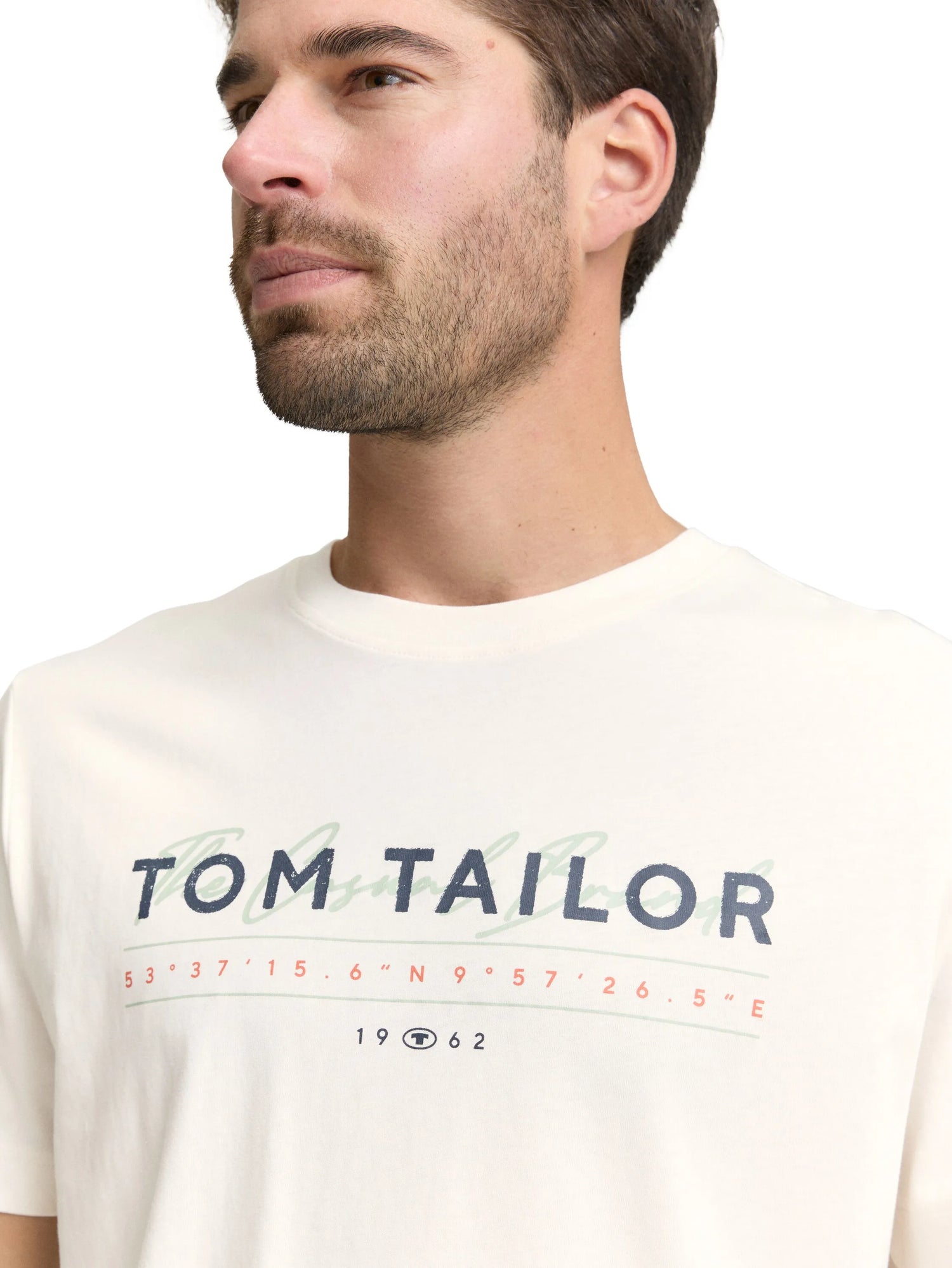 Tom Tailor Gardenia White Men T-Shirt with Logo Print SKU: 1050136_10348 Image 03