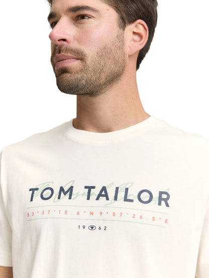 Tom Tailor Gardenia White Men T-Shirt with Logo Print SKU: 1050136_10348 Image 03