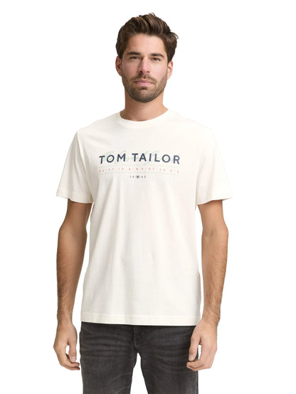 Tom Tailor Gardenia White Men T-Shirt with Logo Print SKU: 1050136_10348 Image 04