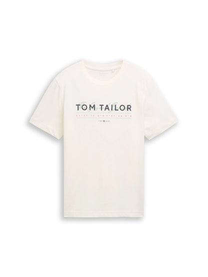 Tom Tailor Gardenia White Men T-Shirt with Logo Print SKU: 1050136_10348 Image 06
