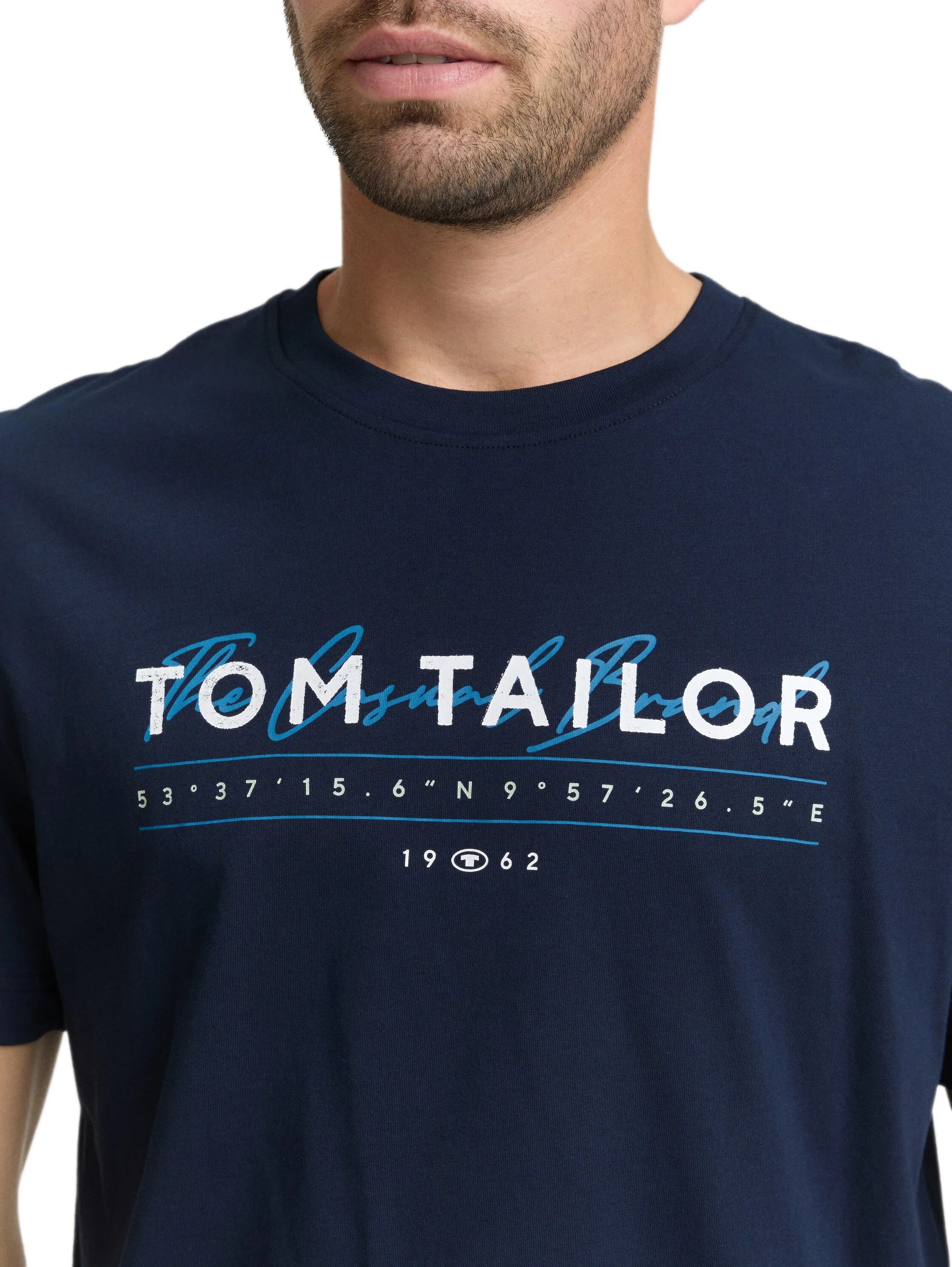 Tom Tailor Sky Captain Blue Men T-Shirt with Logo Print SKU: 1050136_10668 Image 04