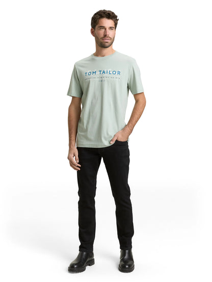 Tom Tailor Soft Greyish Green Men T-Shirt with Logo Print SKU: 1050136_12792 Image 01