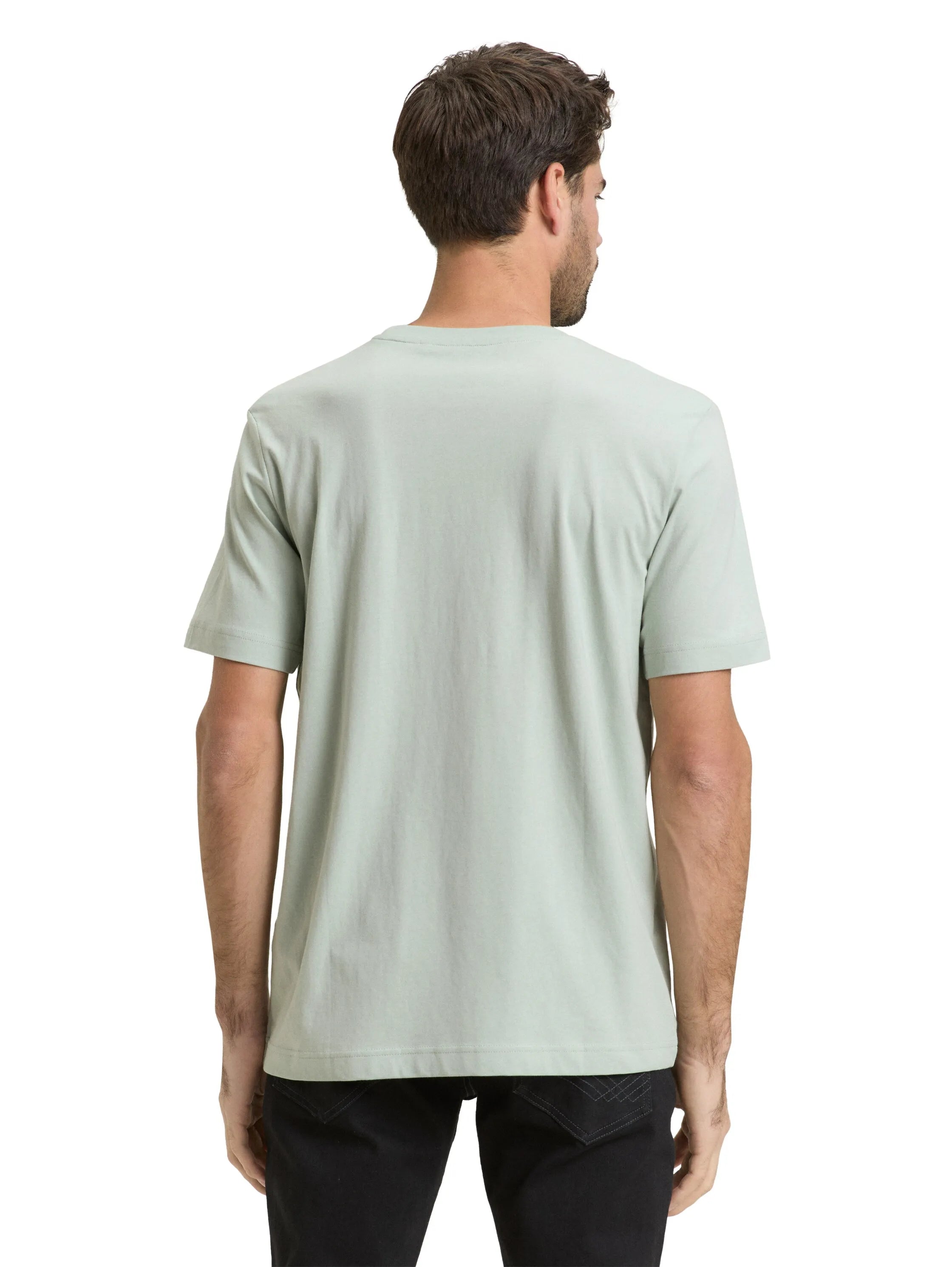 Tom Tailor Soft Greyish Green Men T-Shirt with Logo Print SKU: 1050136_12792 Image 02