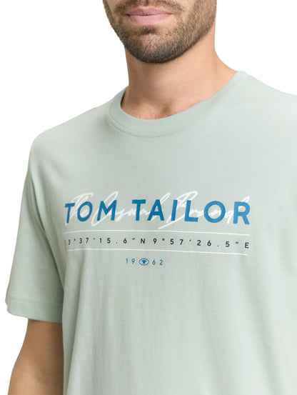 Tom Tailor Soft Greyish Green Men T-Shirt with Logo Print SKU: 1050136_12792 Image 03